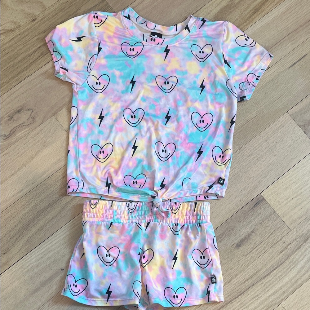 Kids Tie-Dye Pajama Set with Smiley Faces